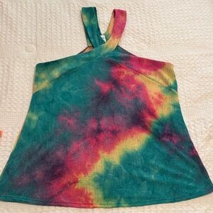 mts Tie-Dye Crossback Halter Top in Teal Pink Yellow